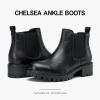 imageVepose Womens 9625 Chelsea Ankle Boots Chunky Low Heel Pullon Booties with Elastic and Lug SoleLeather Chelsea9625lblack