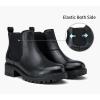imageVepose Womens 9625 Chelsea Ankle Boots Chunky Low Heel Pullon Booties with Elastic and Lug SoleLeather Chelsea9625lblack