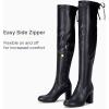 imageVepose Womens Over The Knee High Boots Suede Thigh High Boot 3 Inch Chunky Heels Zipper Adjustable Opening ShoesBlack Pu