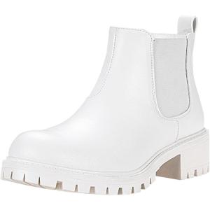imageVepose Womens 9625 Chelsea Ankle Boots Chunky Low Heel Pullon Booties with Elastic and Lug SoleChelsea Boots9625all White