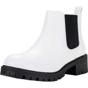 imageVepose Womens 9625 Chelsea Ankle Boots Chunky Low Heel Pullon Booties with Elastic and Lug SoleChelsea Boots9625white