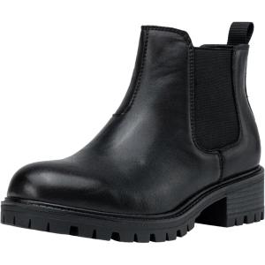 imageVepose Womens 9625 Chelsea Ankle Boots Chunky Low Heel Pullon Booties with Elastic and Lug SoleLeather Chelsea9625lblack
