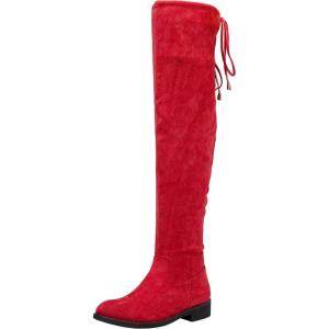 imageVepose Womens 998 Suede Over The Knee High Boots Low Flat Heel Thigh High Boots for WomenRedknee High998