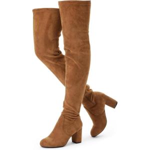 imageVepose Womens Aria Thigh High Over The Knee Boots Cute Suede Long Boots with High Heel and Inner ZipperCamel