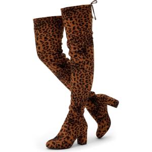 imageVepose Womens Aria Thigh High Over The Knee Boots Cute Suede Long Boots with High Heel and Inner ZipperLeopard