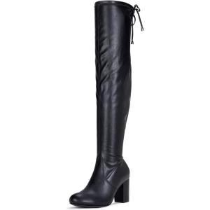 imageVepose Womens Over The Knee High Boots Suede Thigh High Boot 3 Inch Chunky Heels Zipper Adjustable Opening ShoesBlack Pu