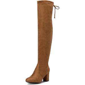 imageVepose Womens Over The Knee High Boots Suede Thigh High Boot 3 Inch Chunky Heels Zipper Adjustable Opening ShoesCamel