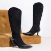 imageVepose Womens Knee High Boots Tall Dress Fashion Pointed Toe Kitten Low Heel Boots with Side ZipperBlack Suede