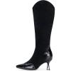 imageVepose Womens Knee High Boots Tall Dress Fashion Pointed Toe Kitten Low Heel Boots with Side ZipperBlack Suede