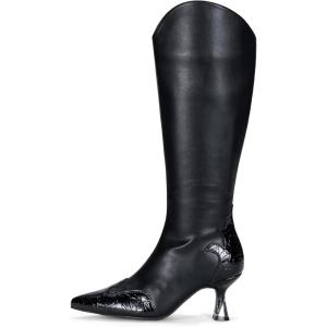 imageVepose Womens Knee High Boots Tall Dress Fashion Pointed Toe Kitten Low Heel Boots with Side ZipperBlack Pu