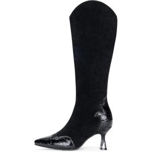 imageVepose Womens Knee High Boots Tall Dress Fashion Pointed Toe Kitten Low Heel Boots with Side ZipperBlack Suede