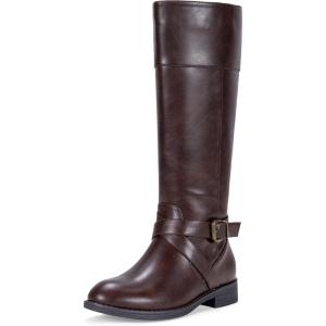 imageVepose Womens 949 Knee High BootsTall Riding Boots Low Heel with Wide Calf and Wide WidthsKnee High948brownDark Brown