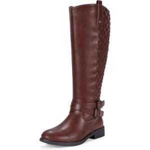 imageVepose Womens 949 Knee High BootsTall Riding Boots Low Heel with Wide Calf and Wide WidthsTall Boots949coffeeCognac