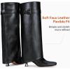 imageVepose Knee High Tall Long Boots for Women Square Toe Fold Over Fashion Cute Kitten Heel Faux Leather 9527 with Buckle Inside ZipperBlack9527