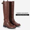 imageVepose Womens Riding Knee High Boots Calf Tall Stretch Retro Low Heel 952 Boots with ZipperDark Brownriding 952