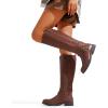 imageVepose Womens Riding Knee High Boots Calf Tall Stretch Retro Low Heel 952 Boots with ZipperDark Brownriding 952