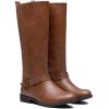 imageVepose Womens Riding Knee High Boots Calf Tall Stretch Retro Low Heel 952 Boots with ZipperYellow Brown