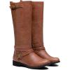 imageVepose Womens Riding Knee High Boots Calf Tall Stretch Retro Low Heel 952 Boots with ZipperYellow Brownriding 952