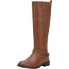 imageVepose Womens Riding Knee High Boots Calf Tall Stretch Retro Low Heel 952 Boots with ZipperYellow Brown