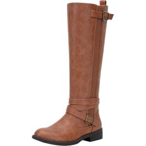 imageVepose Womens Riding Knee High Boots Calf Tall Stretch Retro Low Heel 952 Boots with ZipperYellow Brownriding 952