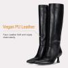 imageVepose Womens Knee High Tall Faux Leather Boots Pointed Toe Kitten Heeled Dress Ladies Fashion Riding 9525 Boots with Side Zipper Elegantes Casual Comfort Botas Trendy para MujerBlack