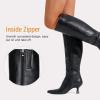 imageVepose Womens Knee High Tall Faux Leather Boots Pointed Toe Kitten Heeled Dress Ladies Fashion Riding 9525 Boots with Side Zipper Elegantes Casual Comfort Botas Trendy para MujerBlack