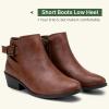 imageVepose Womens Short Ankle Boots Low Heel Western Cutout Perforated BootiesElegant911cognac