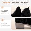 imageVepose Womens Short Ankle Boots Low Heel Western Cutout Perforated BootiesSuede Leather912lblack Suede