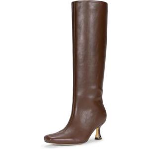 imageVepose Knee High Boots for Women with Kitten Low Heel Tall Fashion Square Toe Long Dressy Boots Casual Comfort Botas Trendy para MujerBrown9528kitten