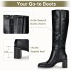 imageVepose Knee High Boots Women Chunky Square Toe Tall Fashion Stacked Low Heel Boots with Inside ZipperBlackfashion9572