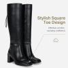 imageVepose Knee High Boots Women Chunky Square Toe Tall Fashion Stacked Low Heel Boots with Inside ZipperBlackfashion9572