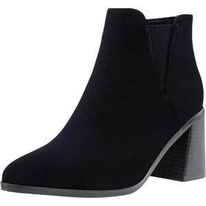 imageVepose Womens 9631 Ankle Booties Pointed Toe Block Chunky Heel Boots with Side ZipperChunky Chelsea9631black Nubuck