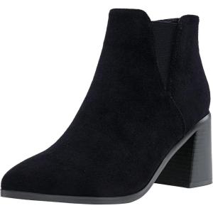 imageVepose Womens 9631 Ankle Booties Pointed Toe Block Chunky Heel Boots with Side ZipperChunky Chelsea9631black Suede