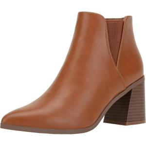 imageVepose Womens 9631 Ankle Booties Pointed Toe Block Chunky Heel Boots with Side ZipperChunky Chelsea9631brown