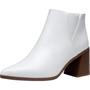 imageVepose Womens 9631 Ankle Booties Pointed Toe Block Chunky Heel Boots with Side ZipperChunky Chelsea9631white