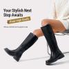 imageVepose Womens Knee High Boots for Women Black Square Toe Tall Riding Chunky Low Heel Elegant Boots with Side ZipperBlack9522tall