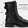 imageVepose Womens 928 Combat Boots Low Heel Mid Calf Military Boots with Card Knife Wallet PocketAhigh Combatblack