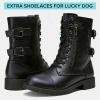 imageVepose Womens 928 Combat Boots Low Heel Mid Calf Military Boots with Card Knife Wallet PocketAhigh Combatblack