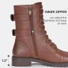 imageVepose Womens 928 Combat Boots Low Heel Mid Calf Military Boots with Card Knife Wallet PocketAhigh Combatmocha Brown