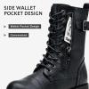 imageVepose Womens 928 Combat Boots Low Heel Mid Calf Military Boots with Card Knife Wallet PocketAmilitaryblack