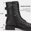 imageVepose Womens 928 Combat Boots Low Heel Mid Calf Military Boots with Card Knife Wallet PocketAtwo Strapsblack Pu