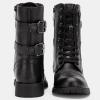 imageVepose Womens 928 Combat Boots Low Heel Mid Calf Military Boots with Card Knife Wallet PocketAtwo Strapsblack Pu