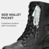 imageVepose Womens 928 Combat Boots Low Heel Mid Calf Military Boots with Card Knife Wallet PocketAtwo Strapsblack Pu