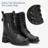 imageVepose Womens 928 Combat Boots Low Heel Mid Calf Military Boots with Card Knife Wallet PocketBuckle Combatblack Pu