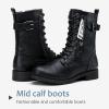 imageVepose Womens 928 Combat Boots Low Heel Mid Calf Military Boots with Card Knife Wallet PocketBuckle Combatblack Pu