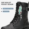 imageVepose Womens 928 Combat Boots Low Heel Mid Calf Military Boots with Card Knife Wallet PocketBuckle Combatblack Pu