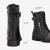imageVepose Womens 928 Combat Boots Low Heel Mid Calf Military Boots with Card Knife Wallet PocketBuckle Combatblack Pu