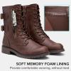 imageVepose Womens 928 Combat Boots Low Heel Mid Calf Military Boots with Card Knife Wallet PocketHigh Combatcognac