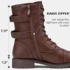 imageVepose Womens 928 Combat Boots Low Heel Mid Calf Military Boots with Card Knife Wallet PocketHigh Combatcognac