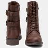 imageVepose Womens 928 Combat Boots Low Heel Mid Calf Military Boots with Card Knife Wallet PocketHigh Combatcognac